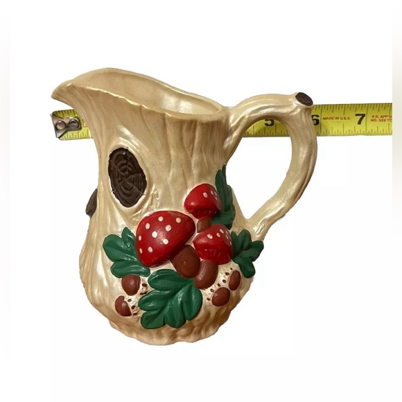 Vtg Pitcher With Bowl Ceramic Mushroom Log Stump Acorn Oak Leaves witchy cottage - Picture 16 of 16